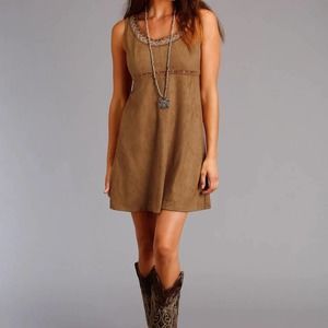 Stetson Faux Suede Western Embroidered Sleeveless Mini Dress Women's Size 12 NEW